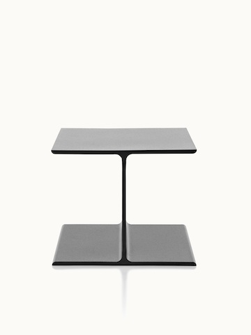 A black I Beam side table, oriented to display the upper and lower flanges of the cast-aluminum pedestal.