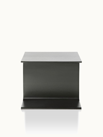 A black I Beam side table, oriented to display the cast-aluminum pedestal's central section.