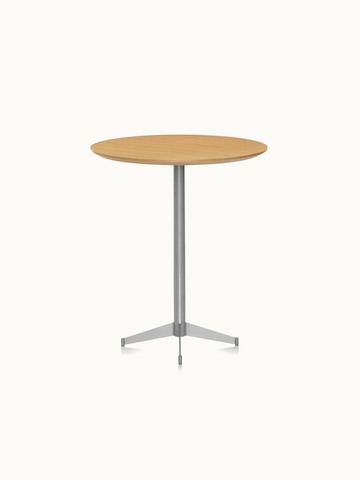 A café-height MP bistro table with a round wood top in a light finish.