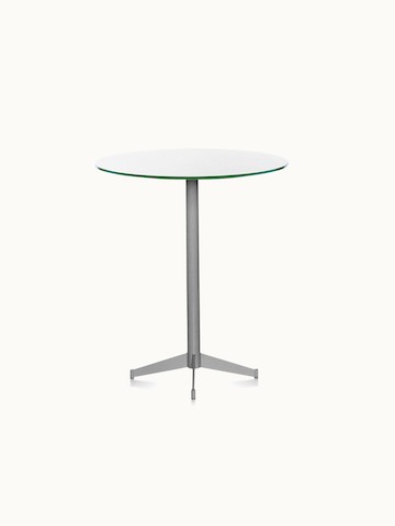 A café-height MP bistro table with a white back-painted glass top.